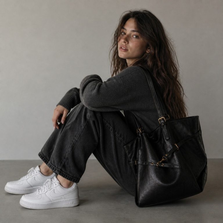 Grand sac cabas — Violette porté