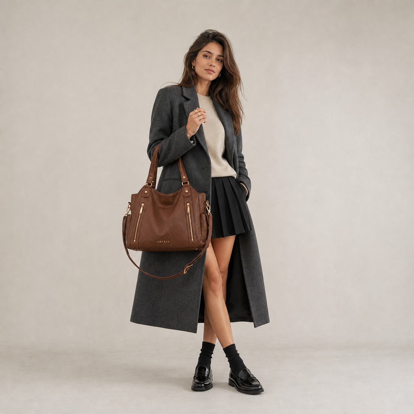 Sac à main en cuir véritable cognac — Gabrielle