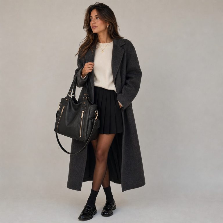 Sac à main en cuir véritable noir — Vivienne porté