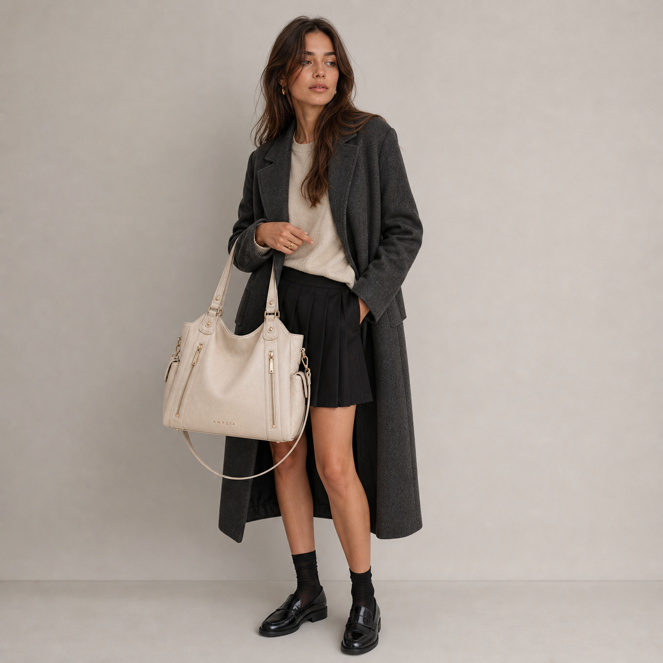 Sac à main en cuir véritable ivoire — Marguerite