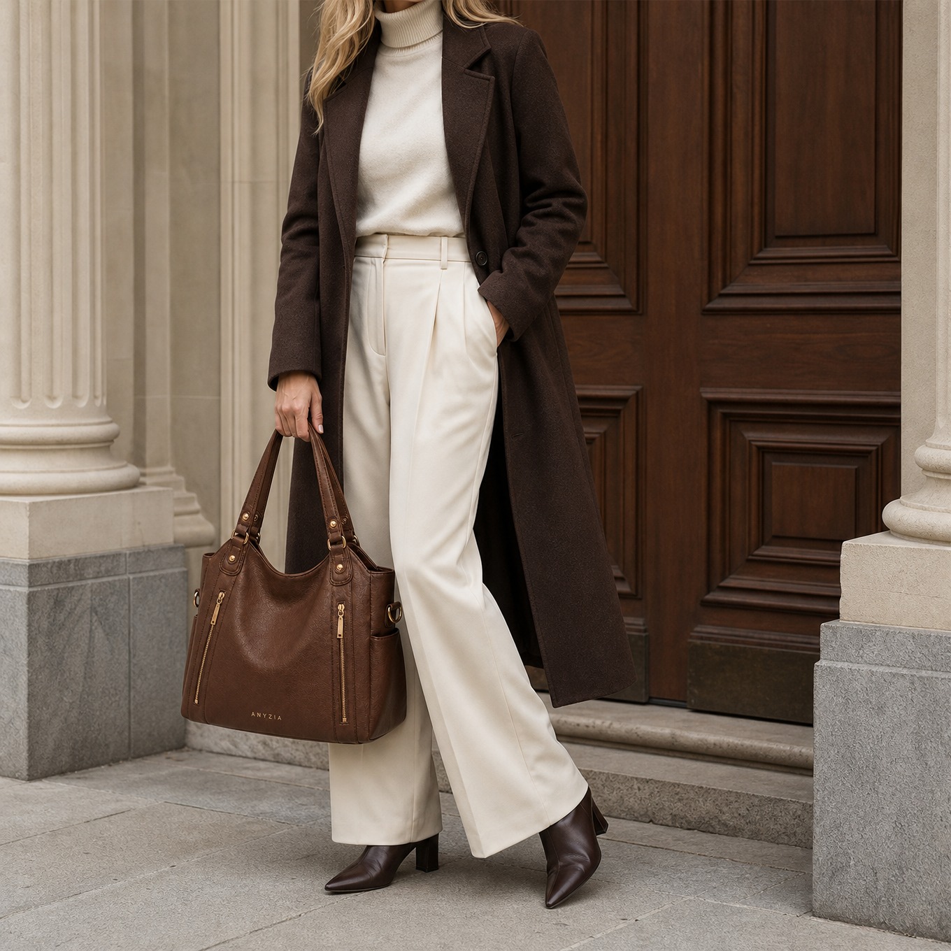 Sac à main en cuir véritable cognac — Gabrielle
