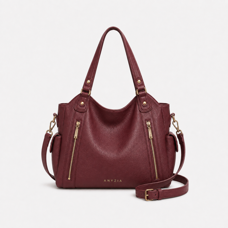 Sac à main en cuir véritable bordeaux — Hortense